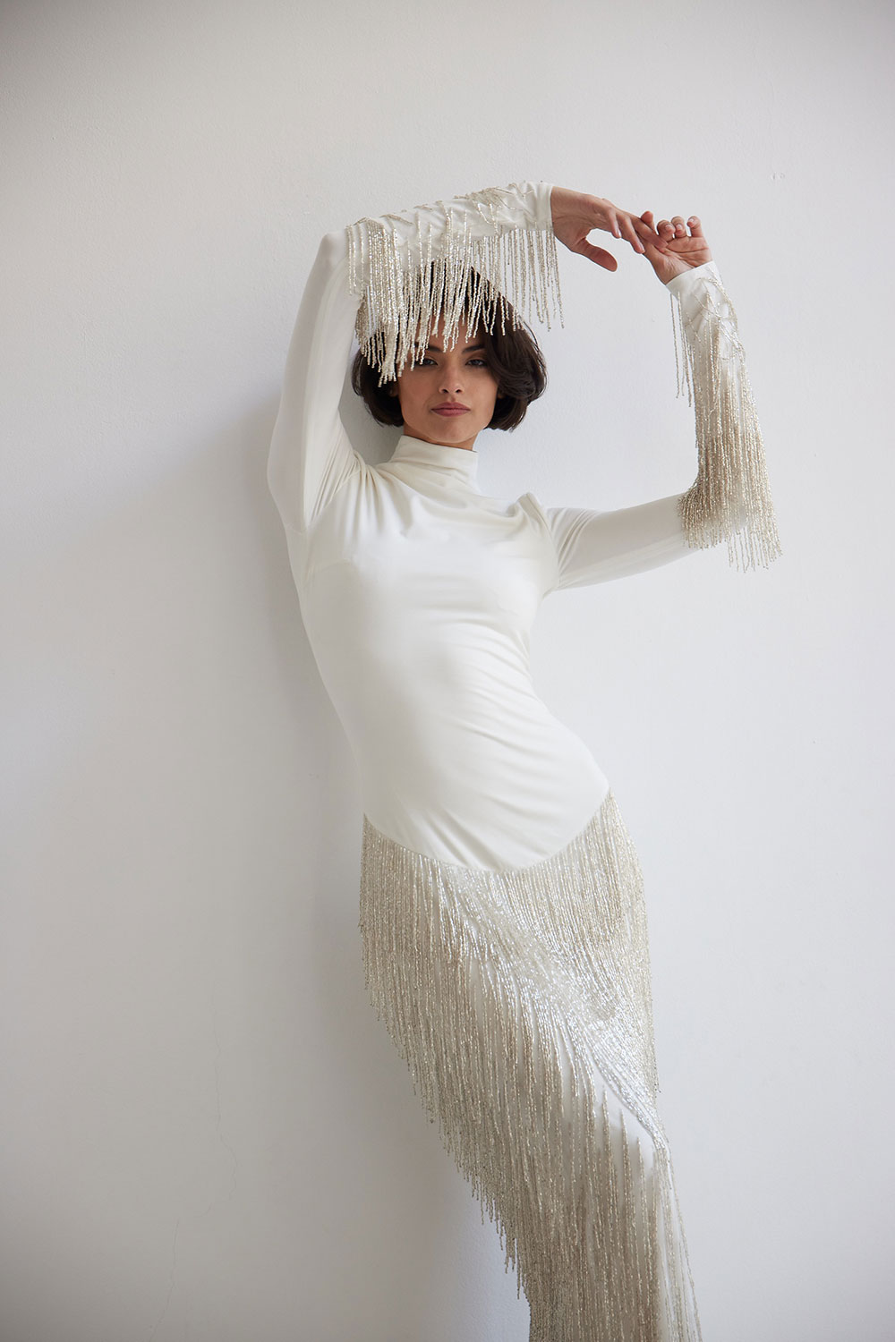 embroidery fringed dress for bride